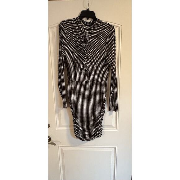 Veronica Beard Mizani Ruched Mini Dress Size M Off White Black Houndstooth $278. - Picture 3 of 8